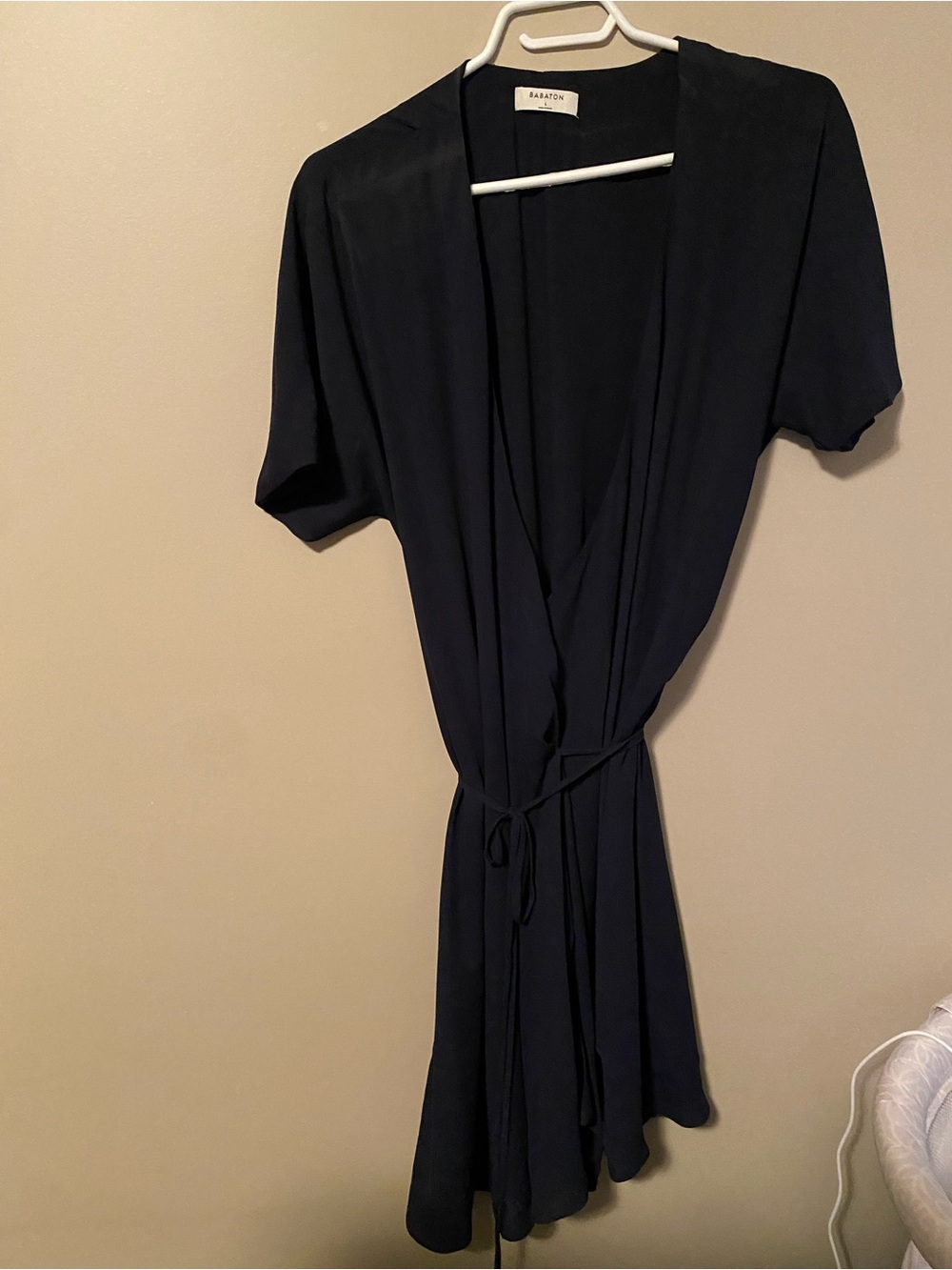 Babaton Navy Wrap Dress with Tie Waist